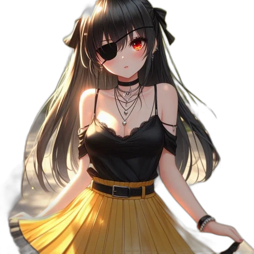 dress, staff, mask, jewelry, anime, pixel art, fantasy art, concept art transparent PNG cut-out