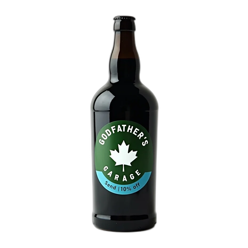 bottle, black, green, label, featuring, text, godfather, garage transparent PNG cut-out