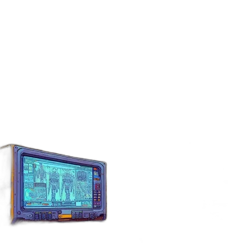 furniture, robot, weapon, food, vaporwave, pixel art, cyberpunk, 3d render transparent PNG cut-out