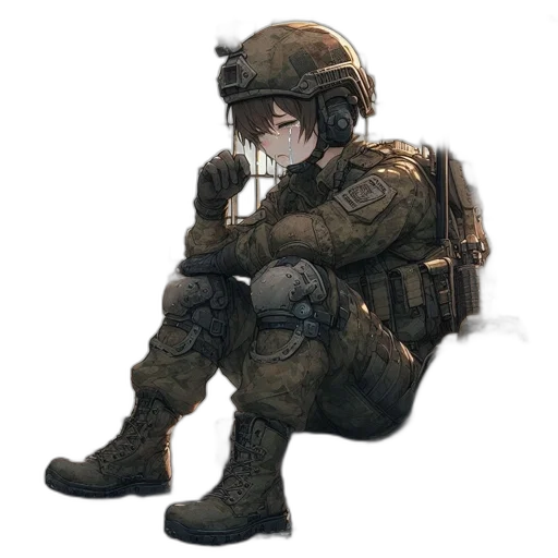 weapon, staff, face, jacket, concept art, pixel art, anime, cyberpunk transparent PNG cut-out
