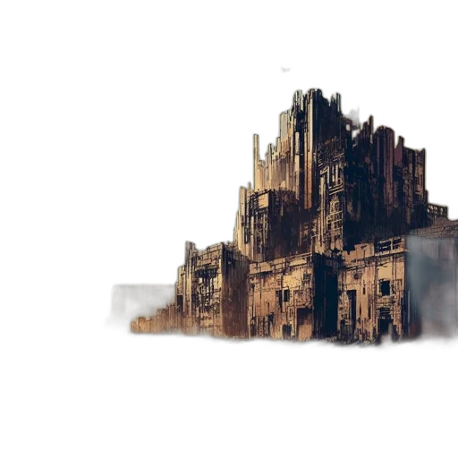 building, robot, concept art, 3d render, fantasy art, pixel art, fog, outer space transparent PNG cut-out