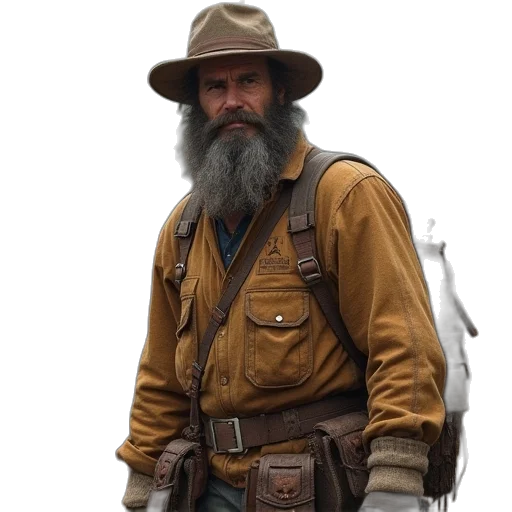 hat, jacket, staff, photorealistic transparent PNG cut-out