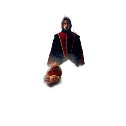 jacket, mask, staff, creature, concept art, pixel art, 3d render, fantasy art transparent PNG cut-out