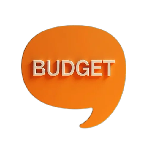 orange, speech, bubble, word, budget transparent PNG cut-out
