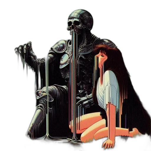 robot, sword, staff, weapon, cyberpunk, vaporwave, concept art, pixel art transparent PNG cut-out