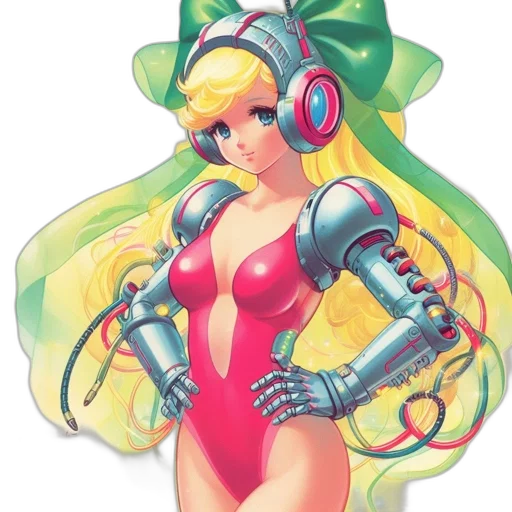 robot, pixel art, concept art, vaporwave, anime, neon, green, animated transparent PNG cut-out