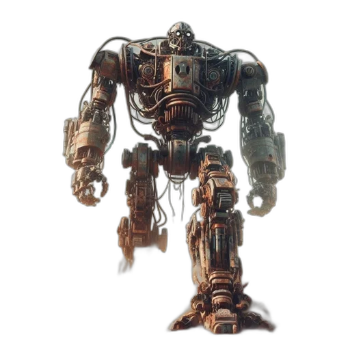 robot, weapon, creature, concept art, 3d render, fantasy art, pixel art, earth tones transparent PNG cut-out