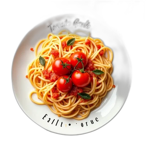 food, photorealistic, 3d render, red, plate, spaghetti, tomato, sauce transparent PNG cut-out