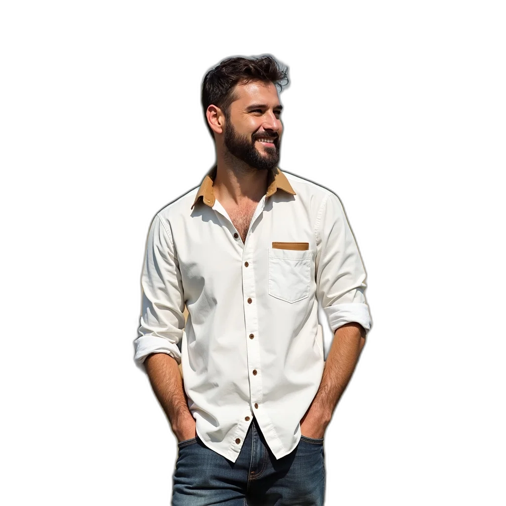 staff, jacket, animal, face, photorealistic, man, beard, standing transparent PNG cut-out