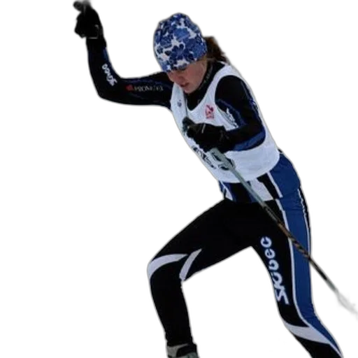 jacket, staff, female, cross-country, skier, blue, white, outfit transparent PNG cut-out