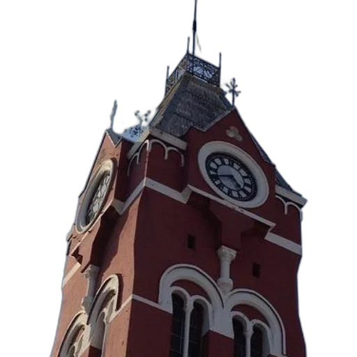 building, staff, crown, face, 3d render, photorealistic, red, clock transparent PNG cut-out