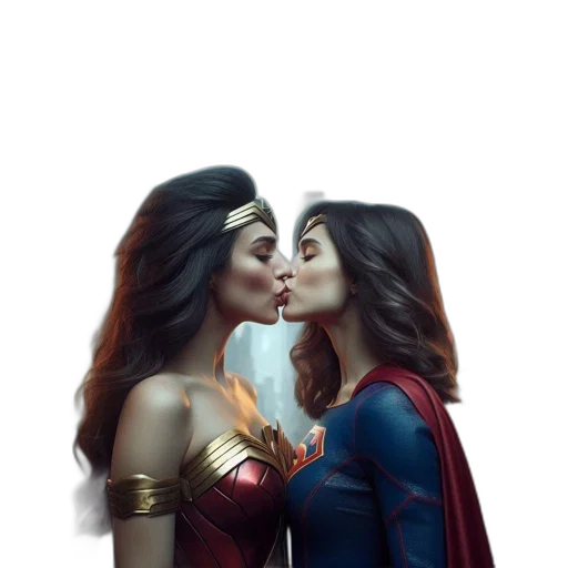 comic book art, concept art, fantasy art, photorealistic, two, women, dressed, superheroes--wonder transparent PNG cut-out