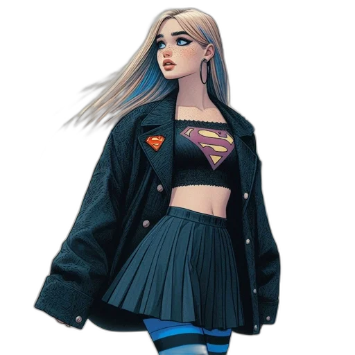 jacket, dress, concept art, comic book art, cartoon, fantasy art, dark, blue transparent PNG cut-out