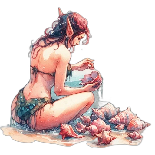 jewelry, food, concept art, watercolor, fantasy art, comic book art, underwater, beach transparent PNG cut-out