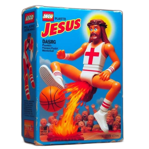 lego, figure, jesus, basketball, game, spectators, flaming, box transparent PNG cut-out