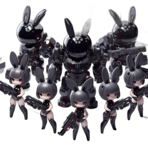 robot, weapon, 3d render, concept art, cyberpunk, pixel art, dark, monochrome transparent PNG cut-out
