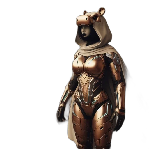robot, mask, animal, dress, concept art, 3d render, female, figure transparent PNG cut-out