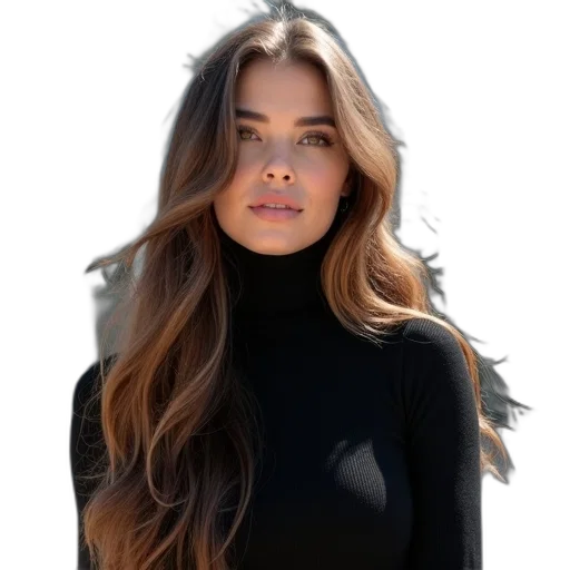 hair, dress, face, jacket, photorealistic, cartoon, dark, earth tones transparent PNG cut-out