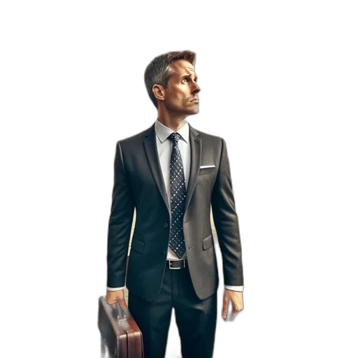 jacket, staff, sophisticated, businessman, stands, prominently, medieval, arena transparent PNG cut-out