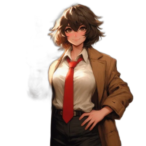 jacket, staff, dress, face, concept art, anime, pixel art, watercolor transparent PNG cut-out
