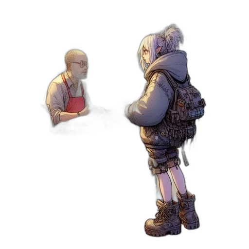 jacket, robot, weapon, staff, concept art, 3d render, pixel art, fantasy art transparent PNG cut-out