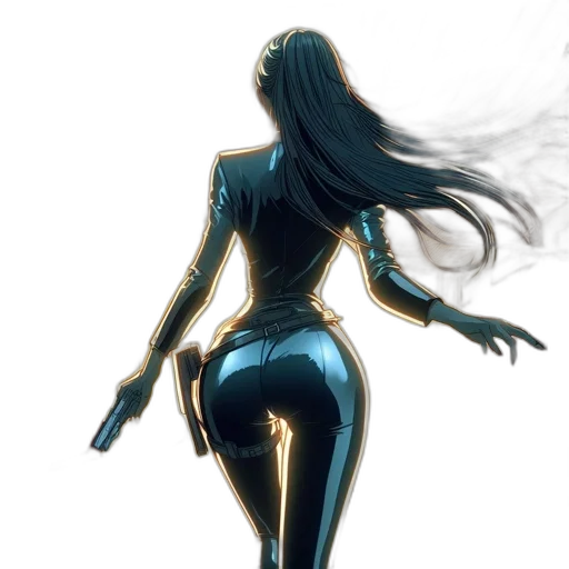 dress, robot, weapon, concept art, comic book art, fantasy art, cyberpunk, blue transparent PNG cut-out