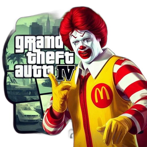 concept art, 3d render, photorealistic, pixel art, clown, ronald, mcdonald, points transparent PNG cut-out