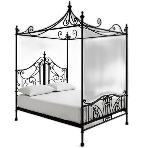 furniture, crown, 3d render, concept art, photorealistic, black, metal, bed transparent PNG cut-out