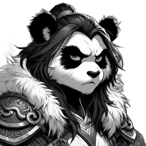 staff, fantasy art, concept art, comic book art, cartoon, panda, character, human-like transparent PNG cut-out