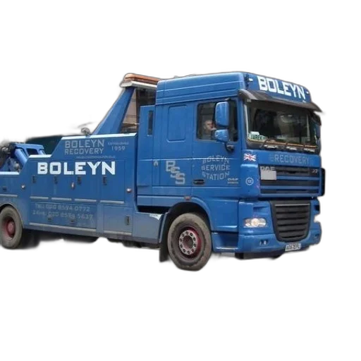 3d render, photorealistic, concept art, blue, tow, truck, word, boleyn transparent PNG cut-out