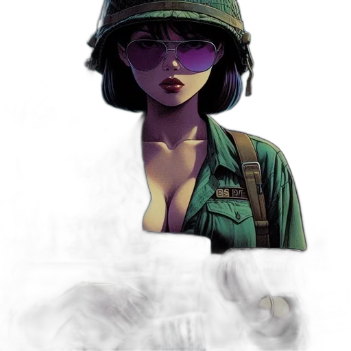 hat, jacket, weapon, face, concept art, comic book art, cyberpunk, fantasy art transparent PNG cut-out