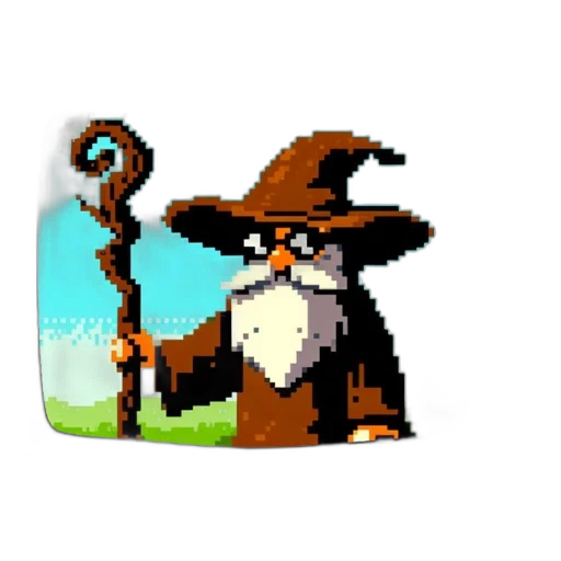 staff, hat, creature, dragon, pixel art, fantasy art, concept art, 3d render transparent PNG cut-out