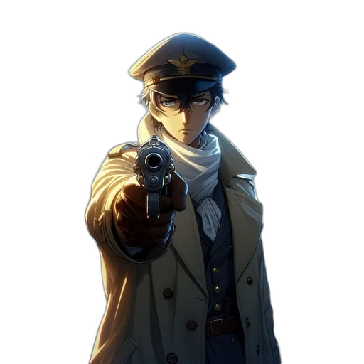 staff, weapon, hat, jacket, concept art, anime, cyberpunk, photorealistic transparent PNG cut-out