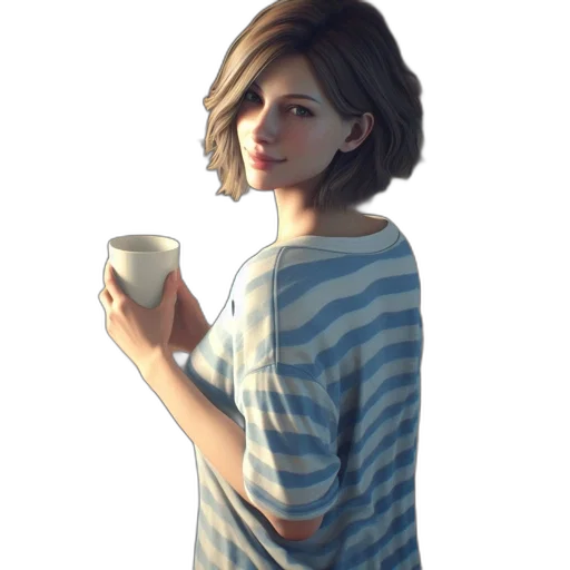 dress, face, robot, staff, concept art, 3d render, pixel art, photorealistic transparent PNG cut-out
