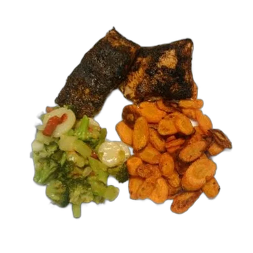 food, crown, plate, serving, grilled, fish, roasted, carrots transparent PNG cut-out