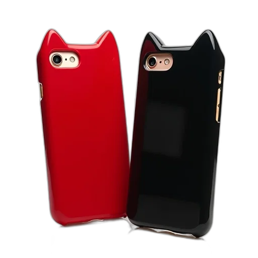 pair, red, black, cat-shaped, phone, cases, reflective, surfaces transparent PNG cut-out