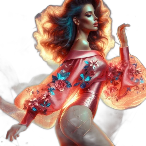 dress, fantasy art, concept art, photorealistic, comic book art, fire, outer space, neon lights transparent PNG cut-out