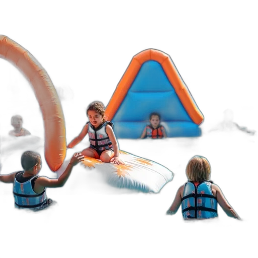 3d render, group, children, playing, inflatable, obstacle, course, pool transparent PNG cut-out