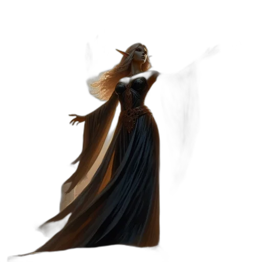 dress, hair, staff, crown, concept art, fantasy art, pixel art, comic book art transparent PNG cut-out
