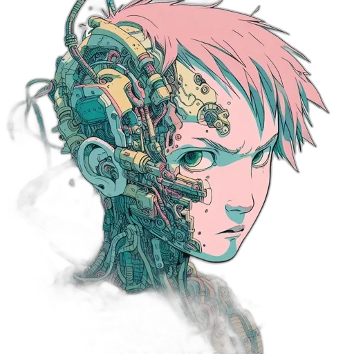 robot, mask, creature, face, cyberpunk, concept art, vaporwave, fantasy art transparent PNG cut-out