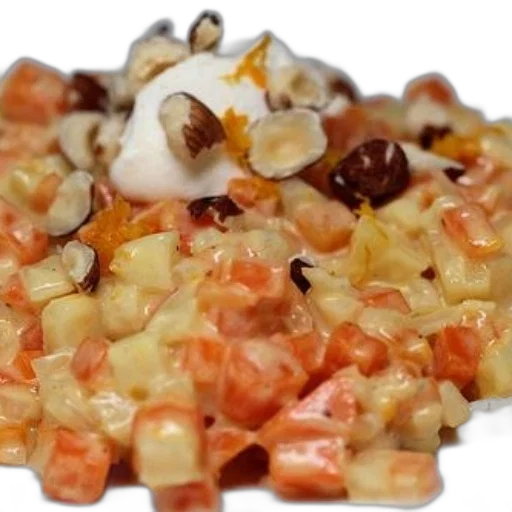 food, crown, vibrant, dish, diced, carrots, apples, hazelnuts transparent PNG cut-out