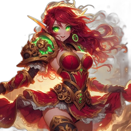 fantasy art, concept art, anime, comic book art, fire, red, animated, female transparent PNG cut-out