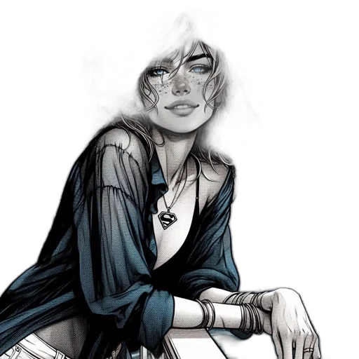 comic book art, concept art, fantasy art, cartoon, monochrome, dark, blue, serene transparent PNG cut-out