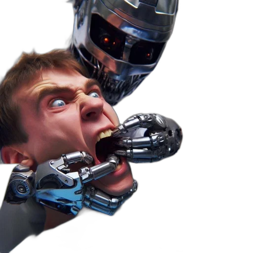 robot, face, mask, weapon, concept art, 3d render, cyberpunk, photorealistic transparent PNG cut-out