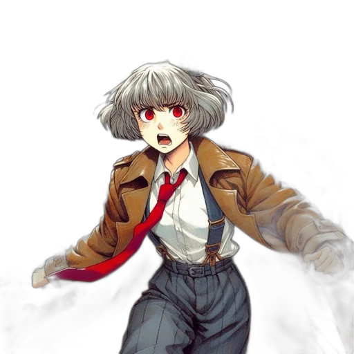 jacket, staff, weapon, creature, anime, concept art, pixel art, watercolor transparent PNG cut-out