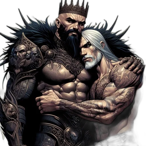 fantasy art, comic book art, concept art, pixel art, two, male, figures, one transparent PNG cut-out