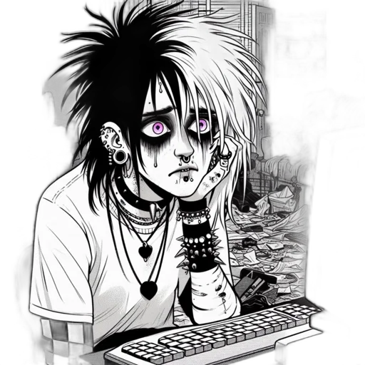 comic book art, cartoon, cyberpunk, concept art, goth, punk, character, colorful transparent PNG cut-out