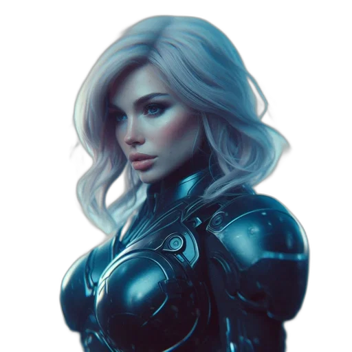 robot, face, concept art, comic book art, fantasy art, 3d render, blue, dark transparent PNG cut-out