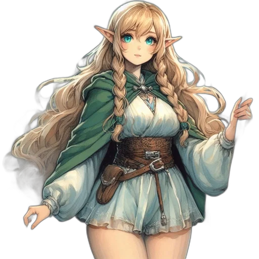 dress, staff, dragon, fantasy art, concept art, pixel art, anime, green transparent PNG cut-out