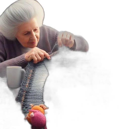 food, staff, 3d render, photorealistic, elderly, woman, shown, knitting transparent PNG cut-out